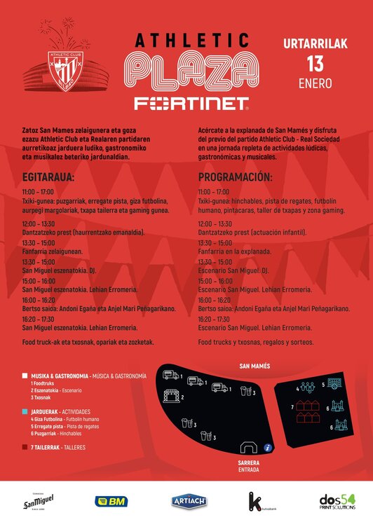 Programación de Athletic Plaza para la previa del derbi.