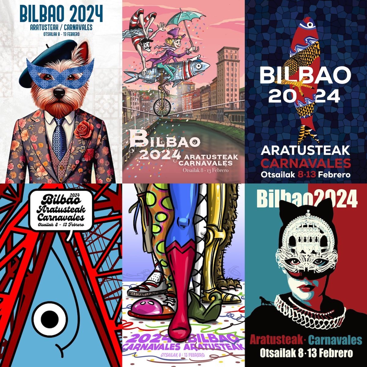 Carteles que aspiran a ser la imagen de los Carnavales bilbainos. (Bilboko Udala)