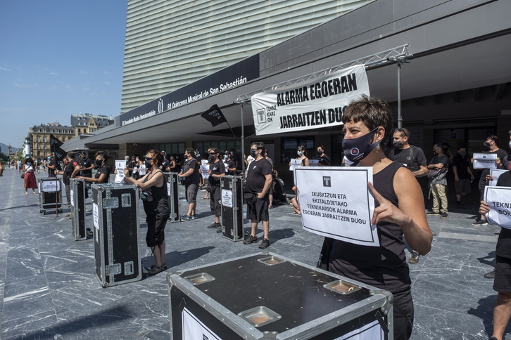 Una de las protestas de Teknikariok, esta vez durante Zinemaldia, en 2020.
