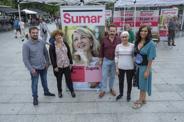 Dirigentes de Podemos, Equo y Ezker Anitza, juntos en un acto de Sumar el pasado mes de julio.