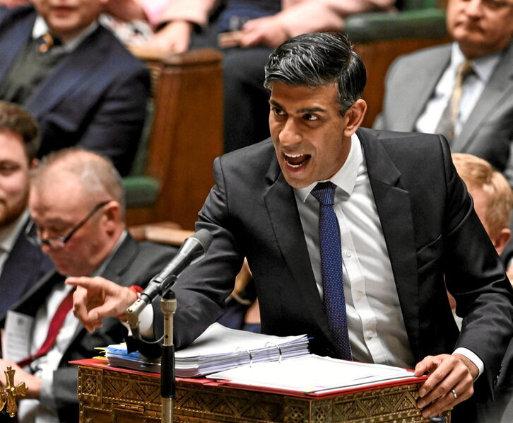 El primer ministro británico, Rushi Sunak, en el Parlamento.