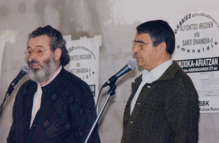Xabier Amuriza eta Jon Lopategi, buruz buru Muxikan, 1992. urteko saio batean.