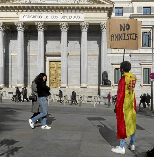 Un joven protesta ante el Congreso.