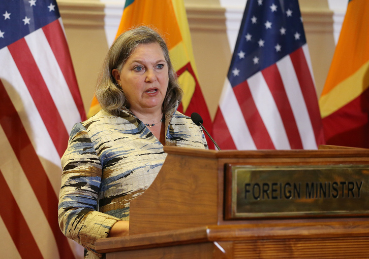 La secretaria de Estado de EEUU, Victoria Nuland, durante una visita oficial a Colombo en marzo del año pasado.