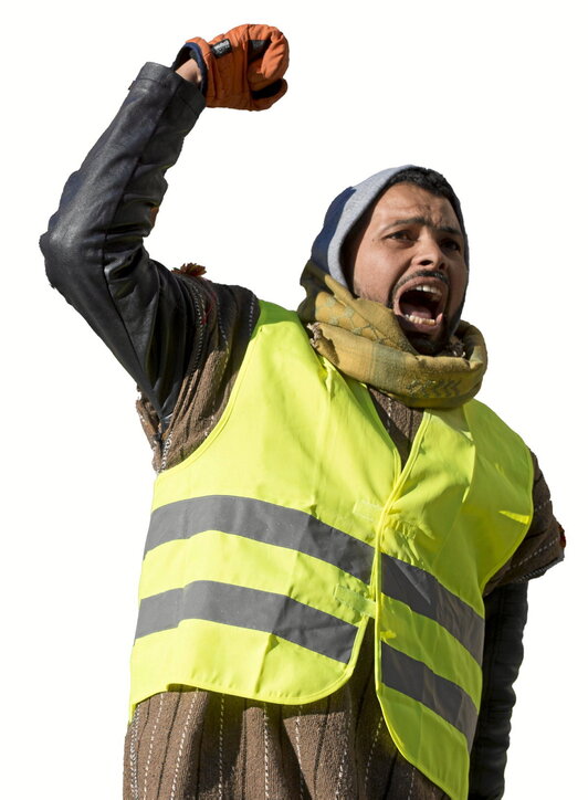 Un obrero de Huerta de Peralta, durante las movilizaciones  de 2018-2019 que supusieron la primera gran huelga de recolectores migrantes de Nafarroa.