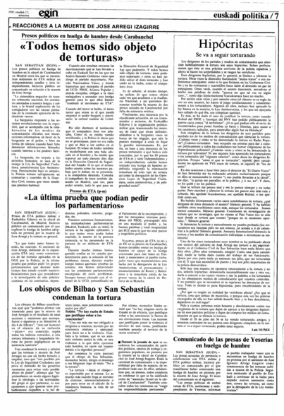 Interior de las páginas de ‘Egin’, con el artículo firmado por Luis Núñez.