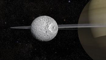Recreación de la luna Mimas de Saturno.
