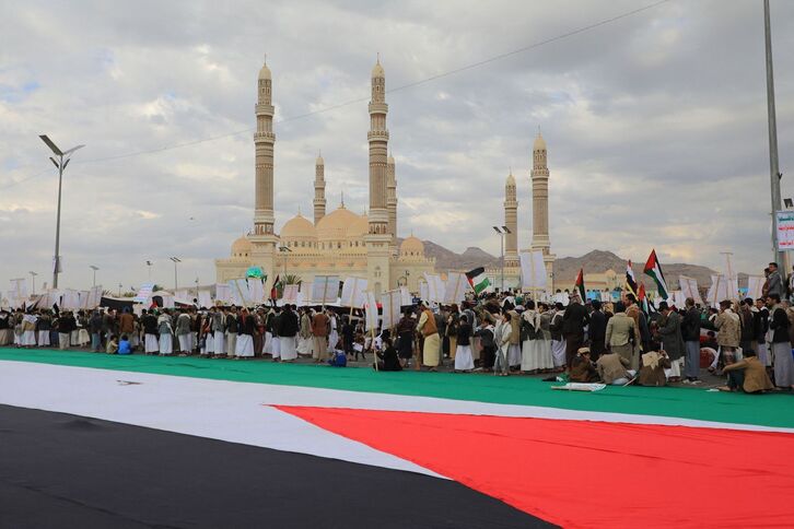 Manifestación en Saná en apoyo a Palestina este viernes.
