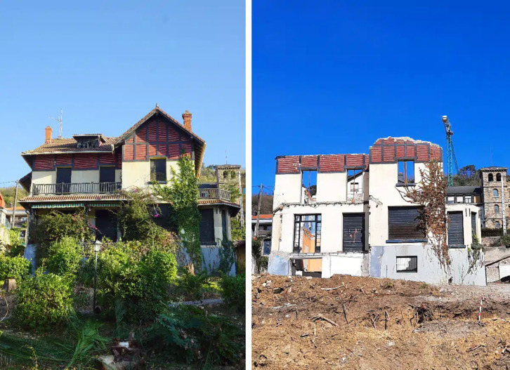 Villa María del Carmen, antes y después del derribo.