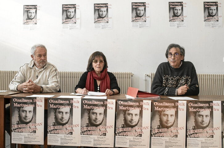 Pascal Lafitte, Terexa Mitxelena eta Manu Irigoyen, atzo, Ziburun antolaturiko agerraldian.