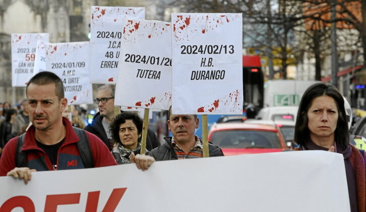 LAB, ESK, Steilas, EHNE-Etxalde eta Hiru-ren mobilizazioa, lan heriotzak salatzeko.