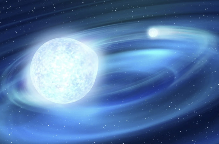 Representación del sistema binario que conforman las estrellas J0526A y J0526B.