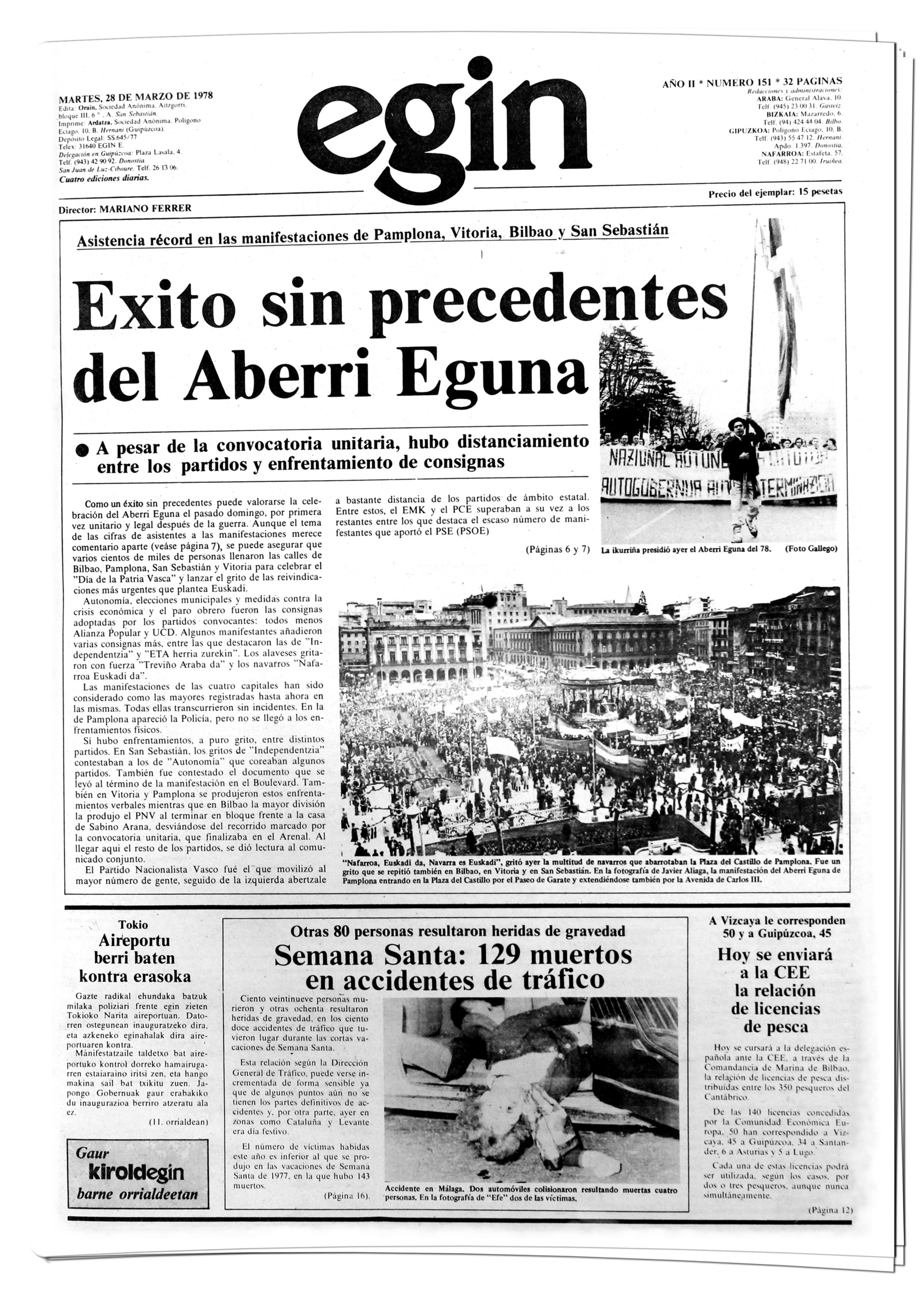 1978ko martxoaren 28ko ‘Egineko’ azala, bi egun lehenago ospatu zen Aberri Egunaren inguruan.