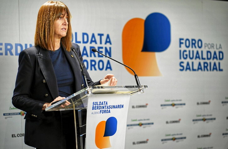 Idoia Mendia, atzo Bilbon eginiko Soldata Berdintasunaren aldeko Foroan.