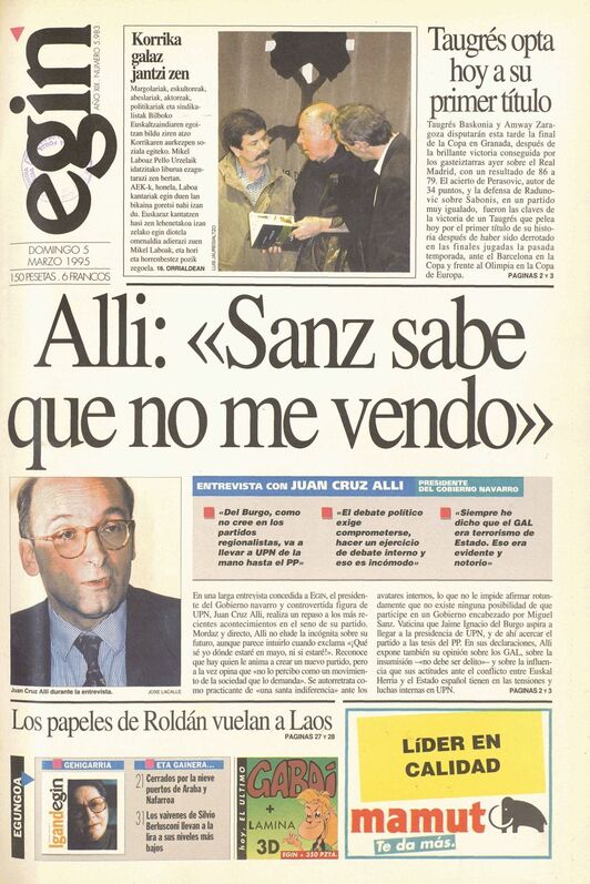 Portada de aquel 'Egin' del 5 de marzo de 1995.