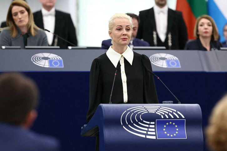 Yulia Navalnaya, viuda de Navalni, este miércoles en el Parlamento Europeo.