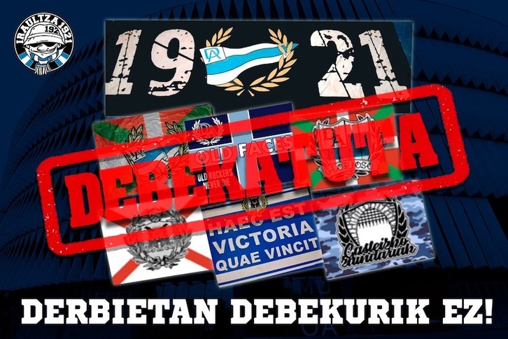 Los laureles de la discordia que no permiten introducir en San Mamés a la peña del Alavés Iraultza 1921.