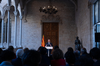 El president, Pere Aragonès, durante la rueda de prensa en la que anunció el adelanto electoral.