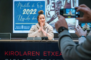 Nerea Pena, en la comparecencia para anunciar su retirada del balonmano profesional.