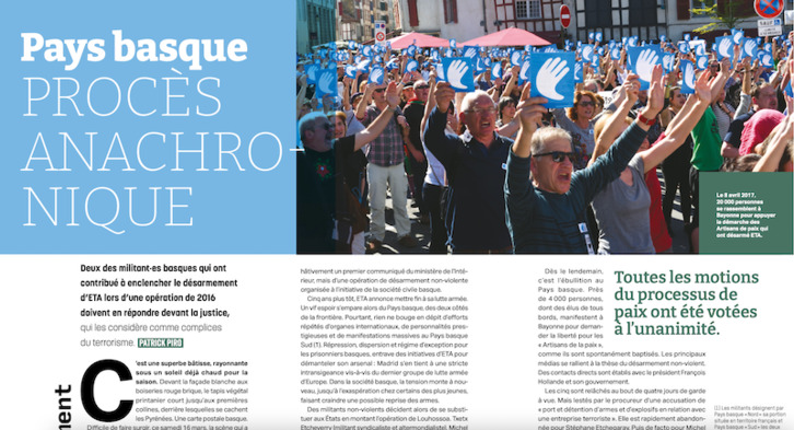 El semanario 'Politis' consagra un largo reportaje al proceso político que sacará a la luz el juicio a Etxeberri y Molle-Haran.