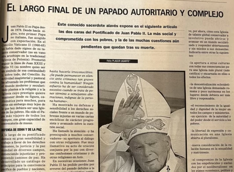 Análisis publicado en GARA tras la muerte de Juan Pablo II.