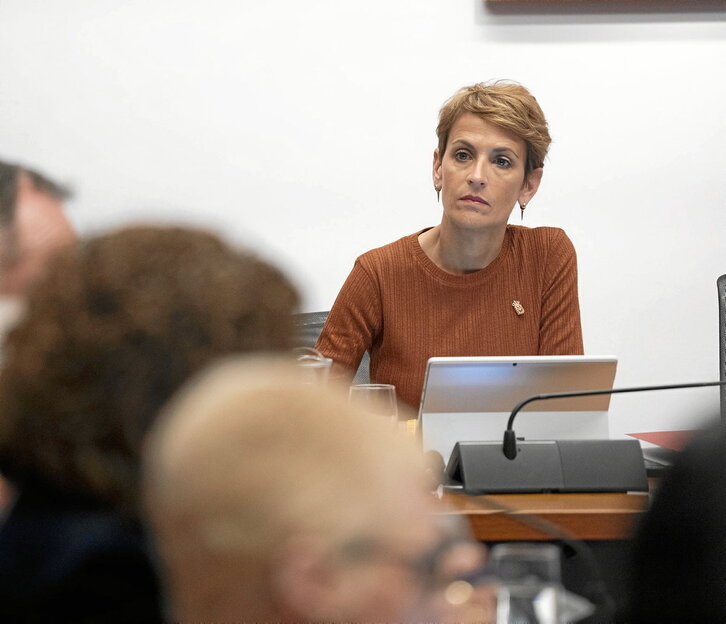 La lehendakari de Nafarroa, María Chivite, compareció ante el Parlamento.