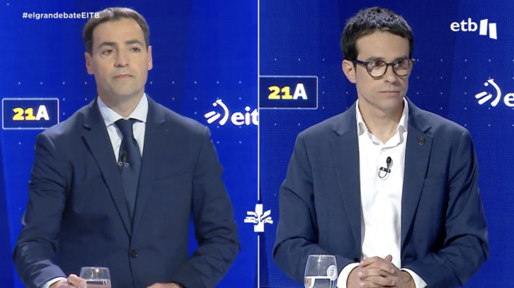 Imanol Pradales (EAJ) eta Pello Otxandiano (EH Bildu), astearte gaueko ETB-2ko debatean.