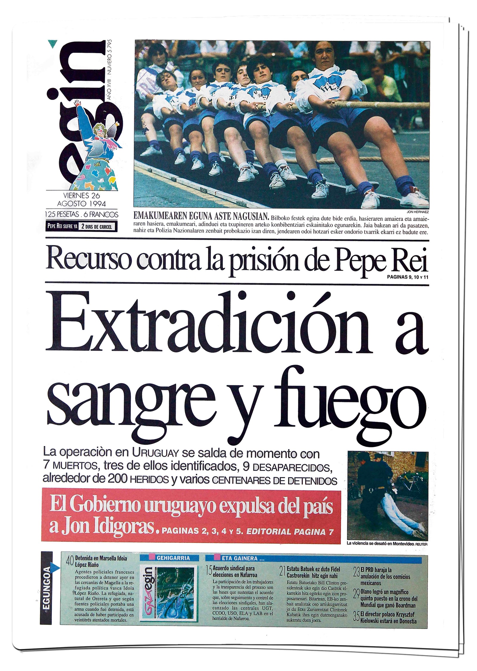 Portada de 'Egin' del 26 de agosto de 1994.