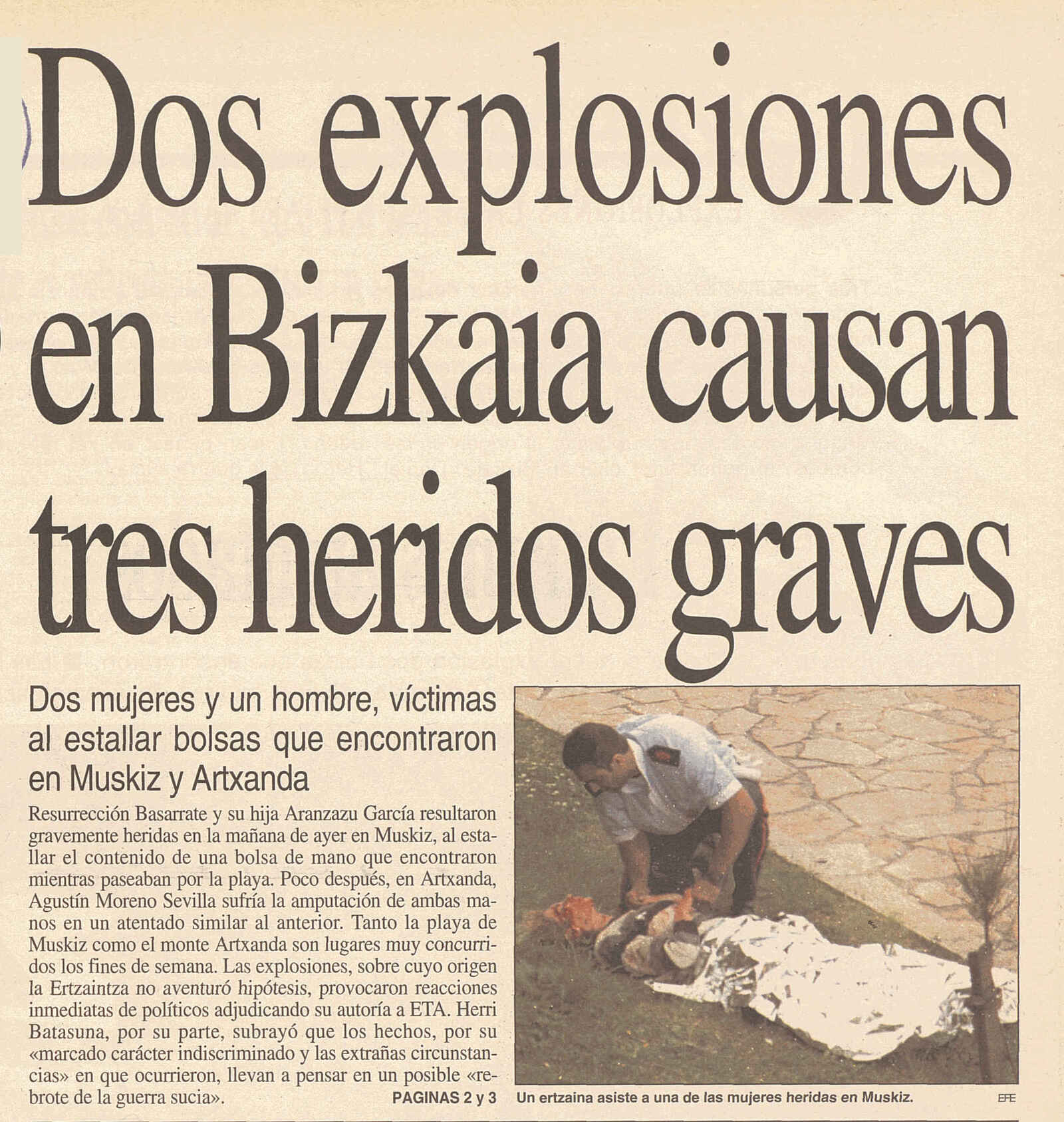 Fragmento de la portada de 'Egin' del 30 de mayo de 1994.