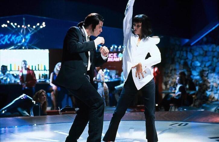Mia Wallace (Uma Thurman) y Vincent Vega (John Travolta) en el Jack Rabbit Slim's.