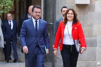 Laura Vilagrà, junto a Pere Aragonés en un acto del Govern.