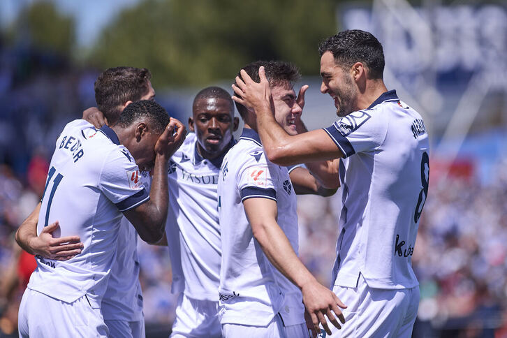 Hamari Traoré, en el centro en la celebración del gol de Getafe, resultó lesionado.