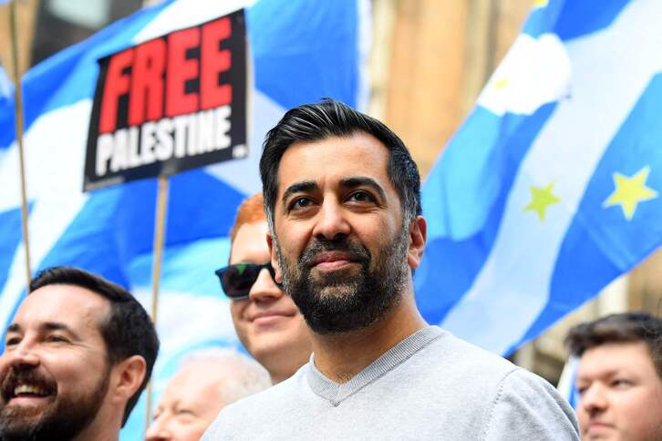 El premier escocés, Humza Yousaf, durante una reciente movilziación por Palestina.