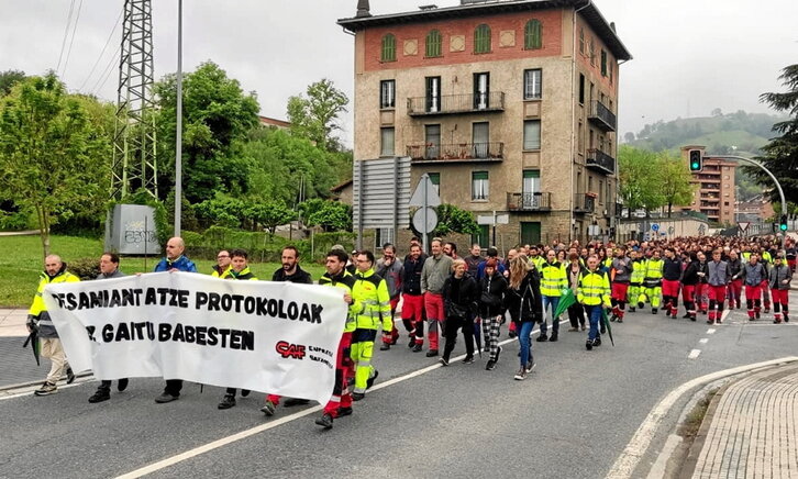 Manifestación ayer por la mañana de la plantilla de CAF en Beasain.