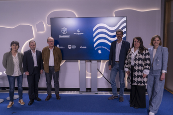 Erakundeetako, Realeko eta EITBko ordezkariak gaur Donostian eskainitako prentsaurrekoan.