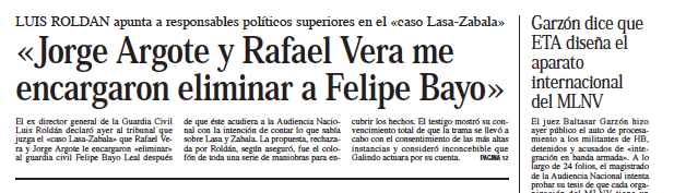 Fragmento de la portada de GARA del 3 de febrero de 2000.