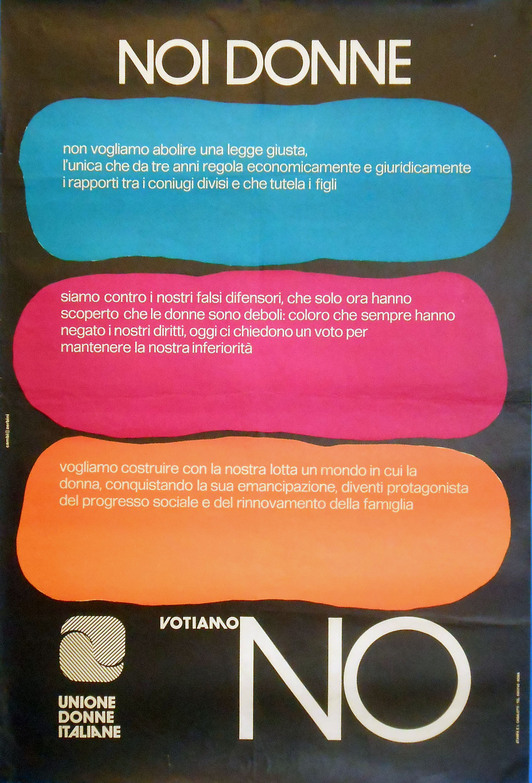 Cartel por el No, es decir por mantener la ley de divorcio de 1970, ante el referéndum de 1974.