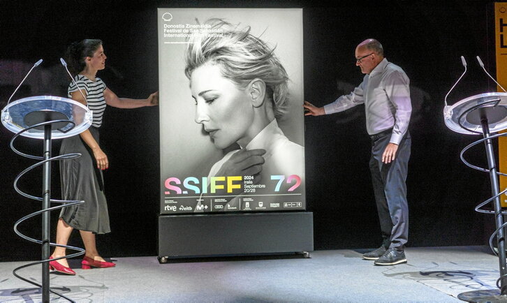 Irudian, Cate Blanchett Zinemaldiko kartel ofizialeko protagonista izango dela iragarri zuten unea.