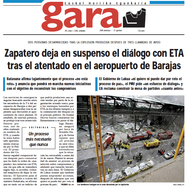 Portada de GARA del 31 de diciembre de 2006.