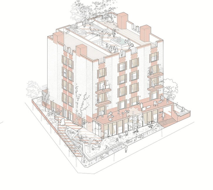 Irudia NUA arquitectures Tarragonako bulegorenak dira, Salouko eraikin abandonatu batean eraikitako 27 apartamenturen proiektukoak.