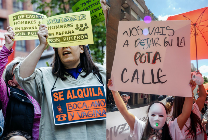 Concentración abolicionista y otra por la regulación de la prostitución, ambas en Madrid.