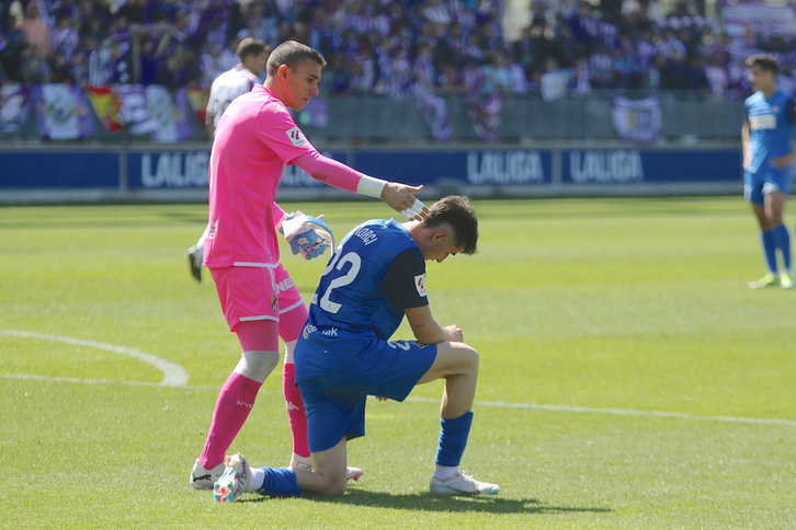 Jon Morcillo en un partido con el Amorebieta esta temporada.