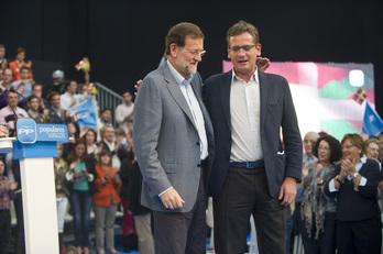 Mariano Rajoy y Antonio Basagoiti, en un acto electoral el Gasteiz el 29 de septiembre de 2012.