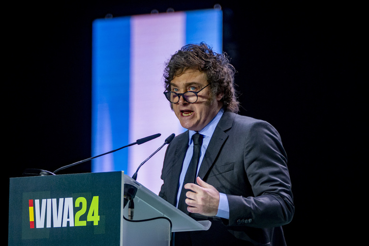El presidente argentino, Javier Milei, en su intervención en Madrid.