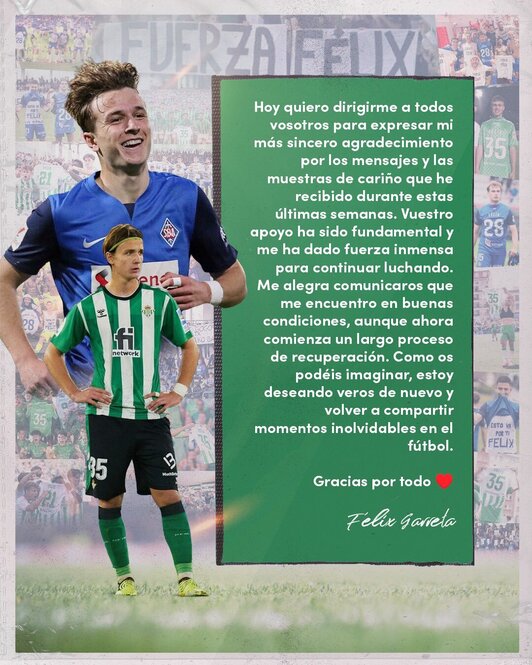 Mensaje subido a sus redes sociales por Félix Garreta.