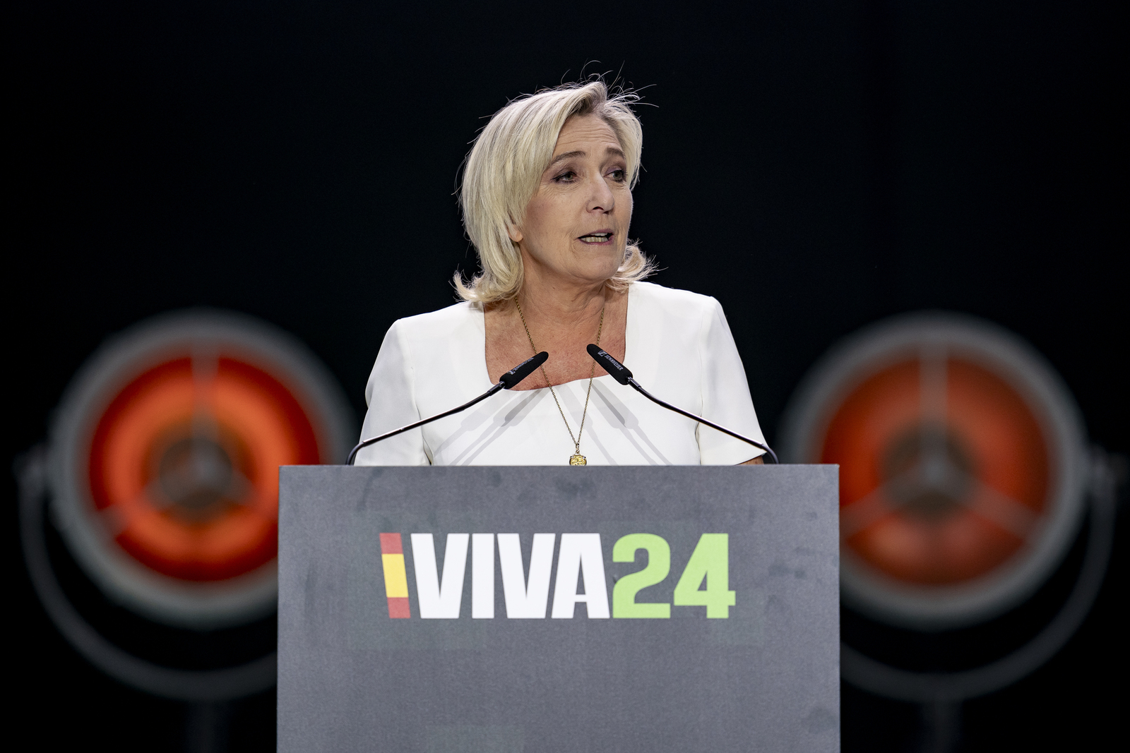 Le Pen, en el acto de Vox en Madrid a finales de mayo. (A. Pérez Meca | Europa Press)