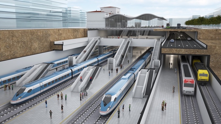 Infografía sobre el posible soterramiento de la estación de Gasteiz, presentada en 2019 y aún lejos de materializarse.