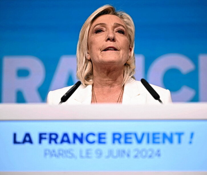 Le Pen, en un mitin de la campaña europea.