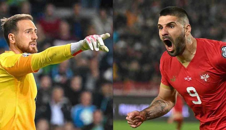 El guardameta esloveno Jan Oblak y el delantero serbio Aleksandar Mitrovic, cara a cara.