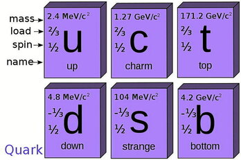 Quark deritzaten partikulak, haien masa, karga, espin eta izenaz.